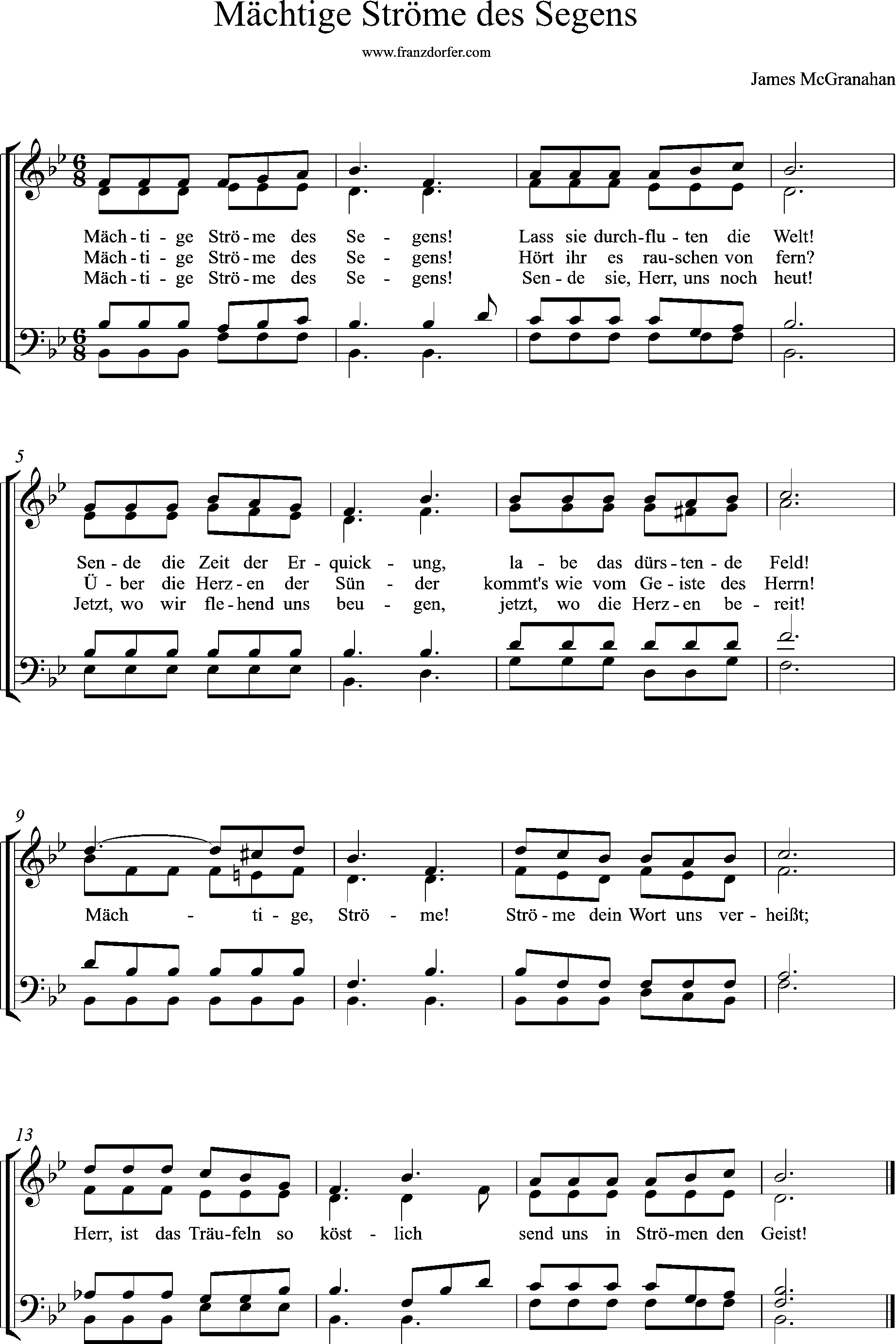 chor-, orgel-, noten, Mächtige strome, Bb-Dur
